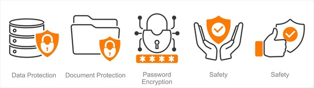 Un conjunto de 5 iconos de seguridad como encriptación de contraseña de protección de documentos de protección de datos