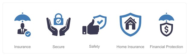 Un conjunto de 5 iconos de seguro como seguridad segura de seguro