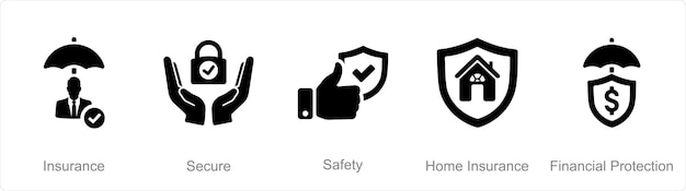 Un conjunto de 5 iconos de seguro como seguridad segura de seguro