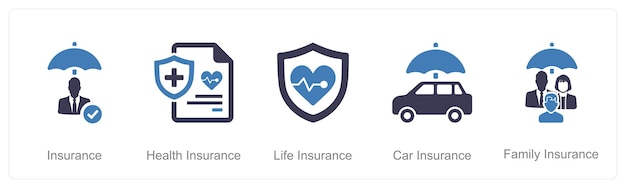 Un conjunto de 5 iconos de seguro como seguro de salud seguro de vida