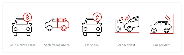 Un conjunto de 5 iconos de seguro como el valor del seguro de automóvil