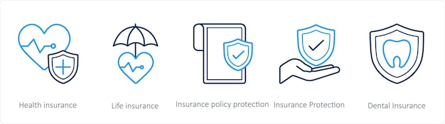 Un conjunto de 5 iconos de seguros como el seguro de salud y el seguro de vida