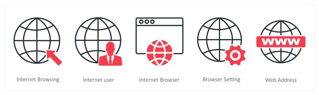Un conjunto de 5 iconos Seo como navegación por Internet usuario de Internet navegador de Internet