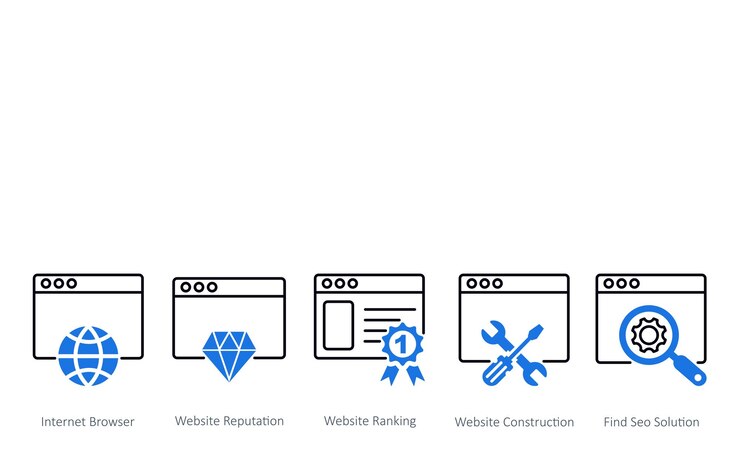 Vector un conjunto de 5 íconos de seo como navegador de internet sitio web reputación sitio web clasificación
