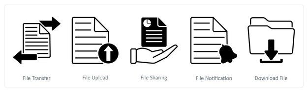 Un conjunto de 5 íconos Seo como transferencia de archivos, carga de archivos y intercambio de archivos