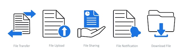 Un conjunto de 5 íconos Seo como transferencia de archivos, carga de archivos y intercambio de archivos