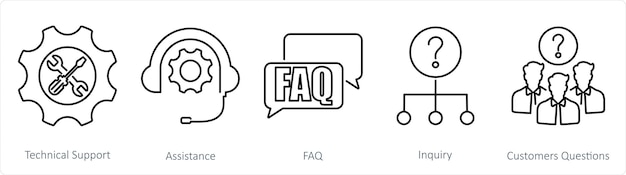 Un conjunto de 5 iconos de servicio al cliente como asistencia de soporte técnico