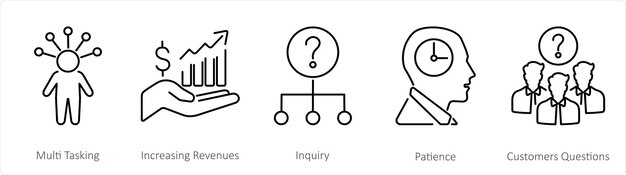Un conjunto de 5 iconos de servicio al cliente como multitarea para aumentar los ingresos