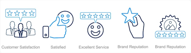 Un conjunto de 5 iconos de servicio al cliente como satisfacción del cliente satisfecho excelente servicio