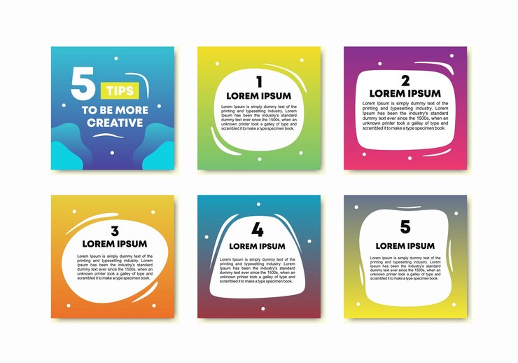 Conjunto de 6 banners de plantilla coloridos con texto de muestra Plantillas cuadradas y rectangulares con espacio de copia para redes sociales, presentación de negocios, diseño gráfico y web Ilustración vectorial