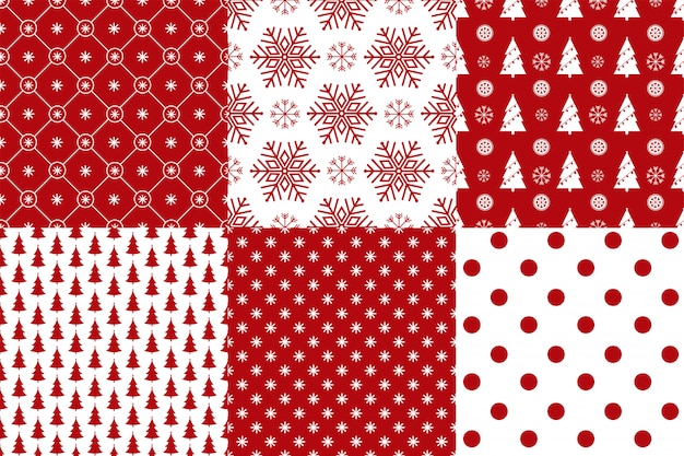 Conjunto de 6 colores rojo y blanco de patrones sin fisuras de Navidad.