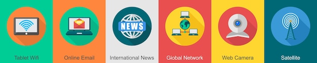 Un conjunto de 6 iconos de comunicación como tableta wifi en línea correo electrónico noticias internacionales