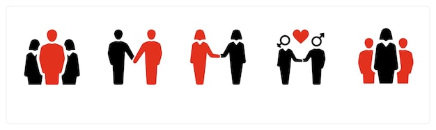 Un conjunto de 6 íconos de género como pareja hombre mujer