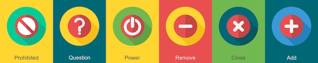 Un conjunto de 6 iconos de interfaz de usuario como poder de pregunta prohibido