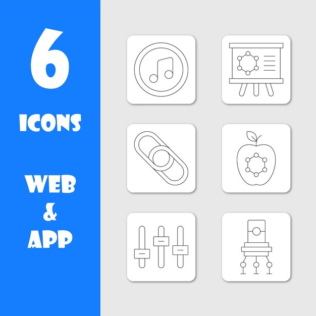 Conjunto de 6 iconos minimalistas para el diseño de interfaces web y de aplicaciones