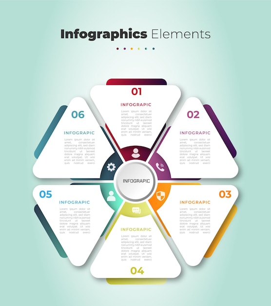 Vector un conjunto de 6 pasos elegante elemento infográfico con efecto degradado.