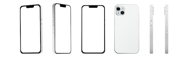 Conjunto de 6 piezas diferentes ángulos Teléfono inteligente blanco 14 modelos novedad de la maqueta de la industria de TI para diseño web sobre un fondo blanco Vector