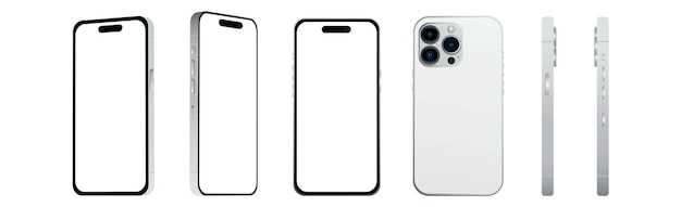 Conjunto de 6 piezas diferentes ángulos Teléfono inteligente blanco 14 modelos PRO nueva maqueta de la industria de TI para diseño web sobre un fondo blanco Vector
