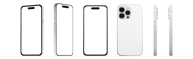 Conjunto de 6 piezas diferentes ángulos Teléfono inteligente blanco 14 modelos PRO nueva maqueta de la industria de TI para diseño web sobre un fondo blanco Vector