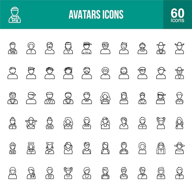 Conjunto de 60 íconos de avatares