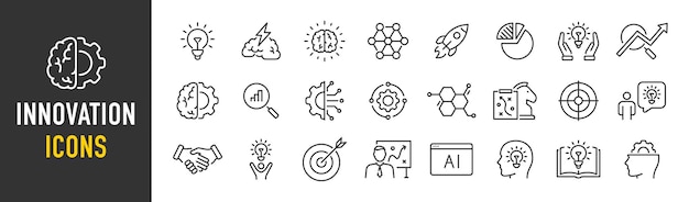 Conjunto de 60 valores básicos icono web establecido en estilo de línea Innovación integridad clientes responsabilidad trabajo en equipo metas motivación colección Ilustración vectorial