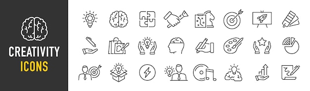 Conjunto de 60 valores básicos icono web establecido en estilo de línea Innovación integridad clientes responsabilidad trabajo en equipo metas motivación colección Ilustración vectorial
