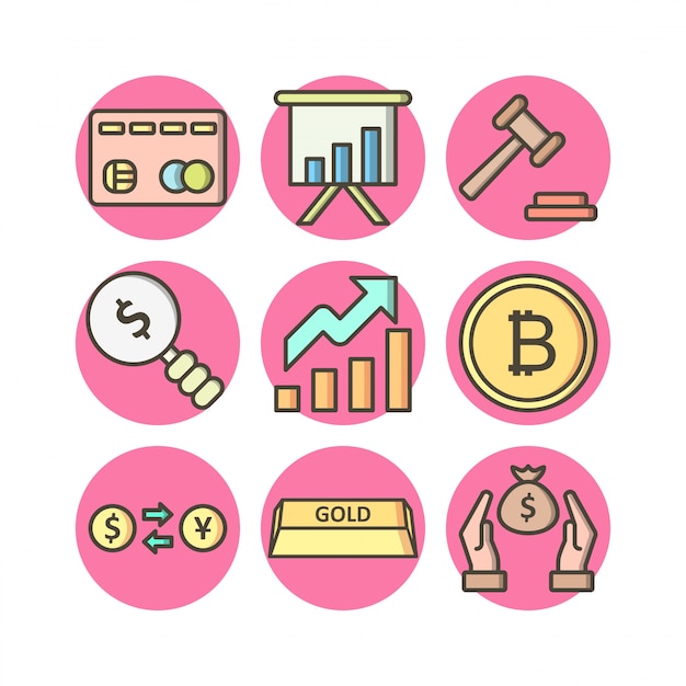 Conjunto de 9 iconos bancarios en elementos aislados de Vector blanco