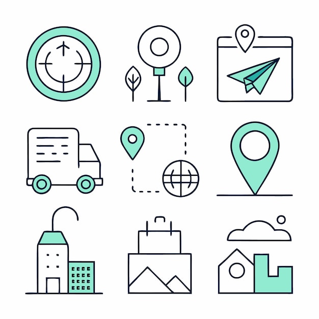 Conjunto de 9 iconos de ubicación y navegación