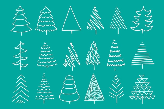Conjunto de abetos y árboles de Navidad en estilo doodle Celebración invierno Navidad año nuevo xmas