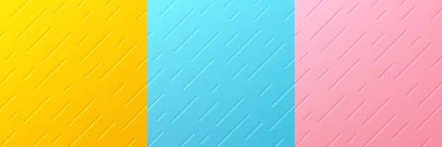Conjunto de abstracto amarillo rosa y azul con fondo de textura de rayas diagonales aleatorias dinámicas
