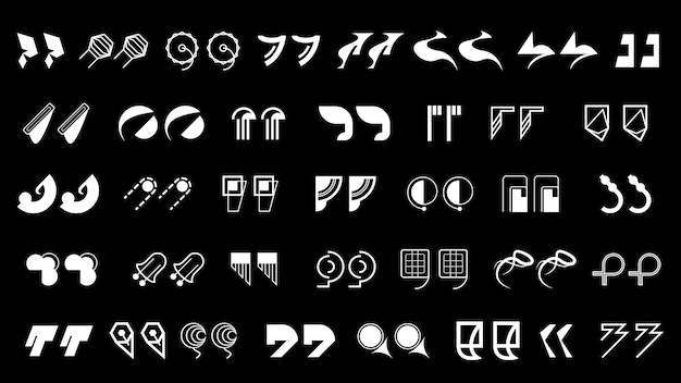 Conjunto abstracto Colección Black Quotemarks Discurso Puntuación Extracto Comentarios Iconos Diseño vectorial