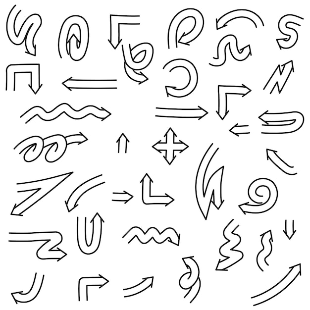 Conjunto abstracto Colección negra Dibujado a mano Diferentes elementos de flechas Diseño vectorial Estilo de boceto Doodle