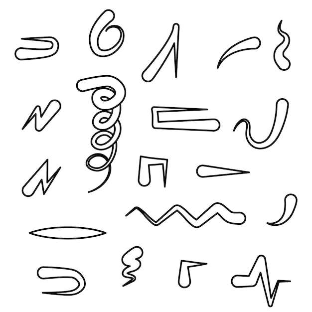 Conjunto abstracto Colección negra Dibujado a mano Diferentes elementos de flechas Diseño vectorial Estilo de boceto Doodle