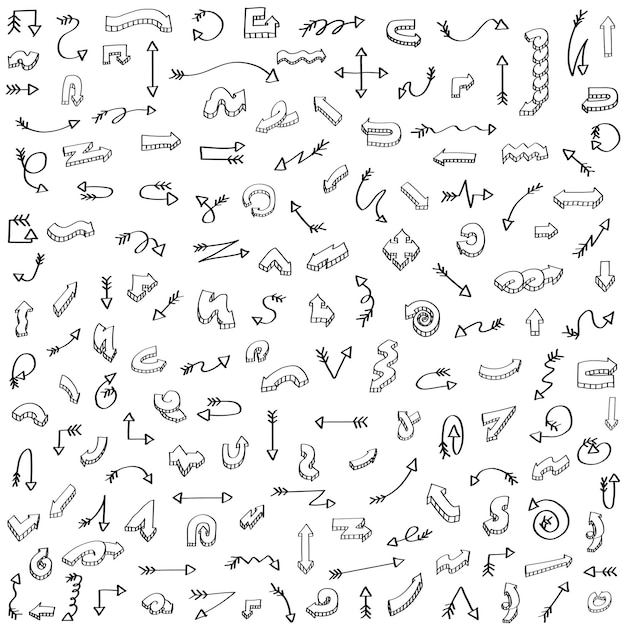Conjunto abstracto Colección negra Dibujado a mano Diferentes elementos de flechas Diseño vectorial Estilo de boceto Doodle
