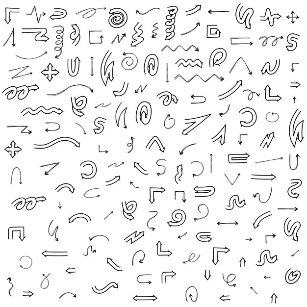 Conjunto abstracto Colección negra Dibujado a mano Diferentes elementos de flechas Diseño vectorial Estilo de boceto Doodle