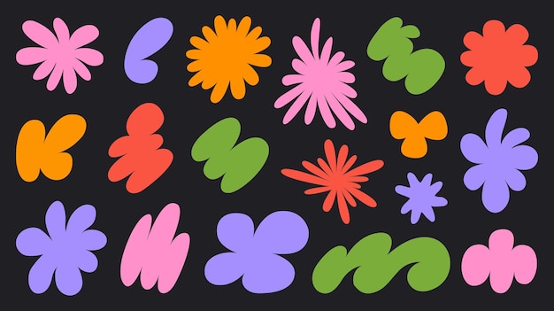 Conjunto abstracto de coloridas formas retro y maravillosas Ilustración vectorial en estilo de dibujos animados de los años 90 00