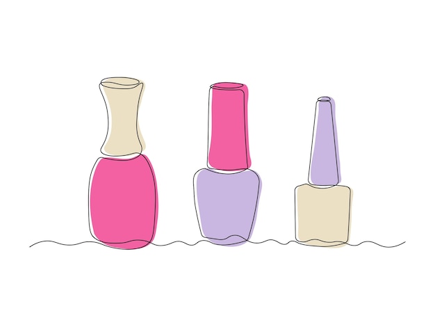Conjunto abstracto de esmalte de uñas continuo de una sola línea de arte dibujo a mano boceto logotipo