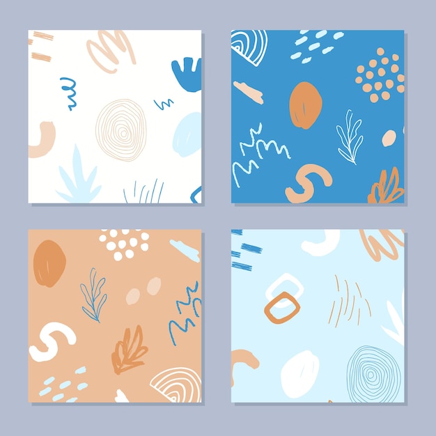 Conjunto abstracto en estilo moderno con elementos botánicos y geométricos, texturas.