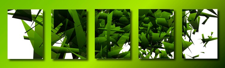 Vector conjunto abstracto de fondos con coloridos triángulos caóticos polígonos cubiertas de carteles