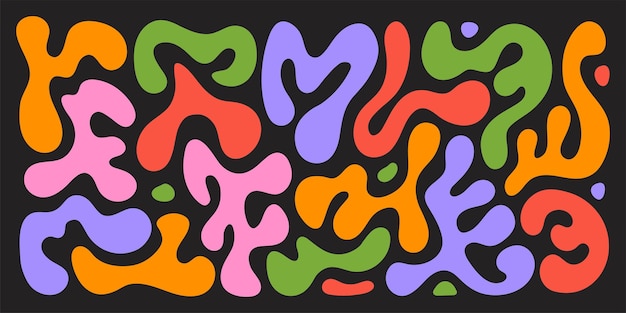 Conjunto abstracto de formas orgánicas líquidas burbujas onduladas coloridas y gotas en el estilo trendy y2k