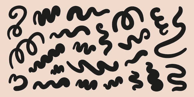 Conjunto abstracto de formas retro onduladas negras en un fondo beige Ilustración vectorial