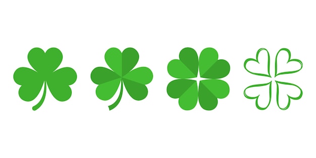 Conjunto abstracto con iconos de vector de suerte de trébol verde. Símbolo de la suerte. Icono de trébol. Dia de San Patricio.