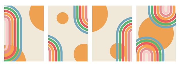 Un conjunto abstracto de moda de fondos estéticos con un círculo y un arco iris