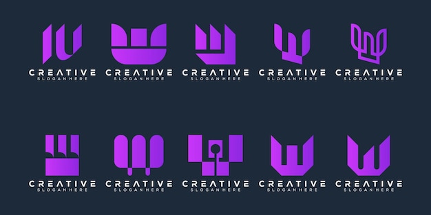 conjunto abstracto monograma letra w diseño de logotipo