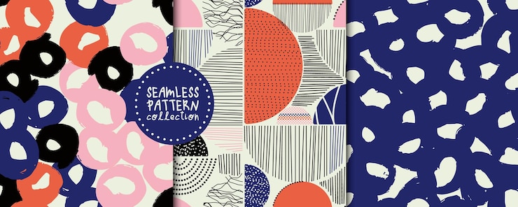 Vector conjunto de abstractos con patrones sin costuras con diferentes formas fondos vectoriales ilustraciones impresiones