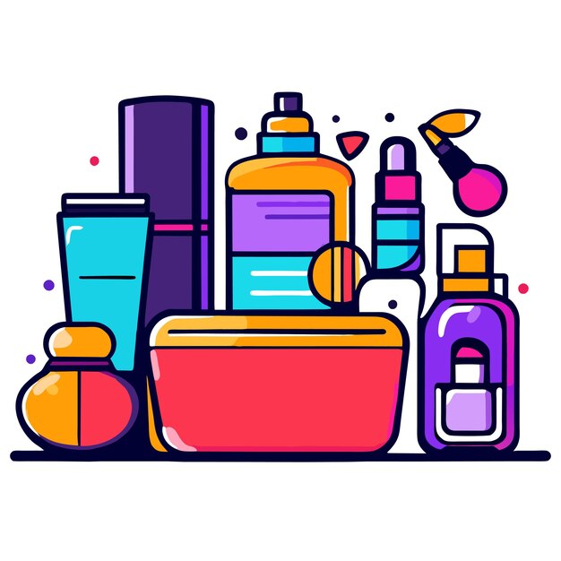 Conjunto de accesorios de belleza o cosméticos o maquillaje colección ilustración vectorial