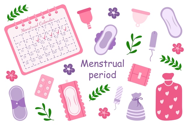 Conjunto de accesorios para la menstruación Elementos de higiene femenina durante el período Almohadillas tampones