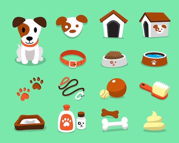 conjunto de accesorios y perros jack russell terrier