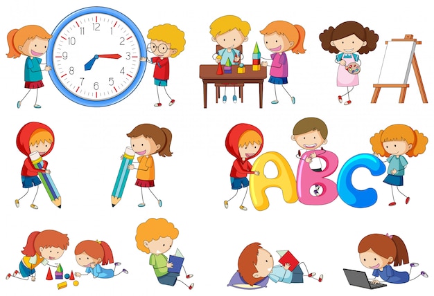 Conjunto de actividad de los niños del doodle