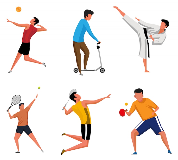 Conjunto de actividades deportivas personajes silueta ilustraciones